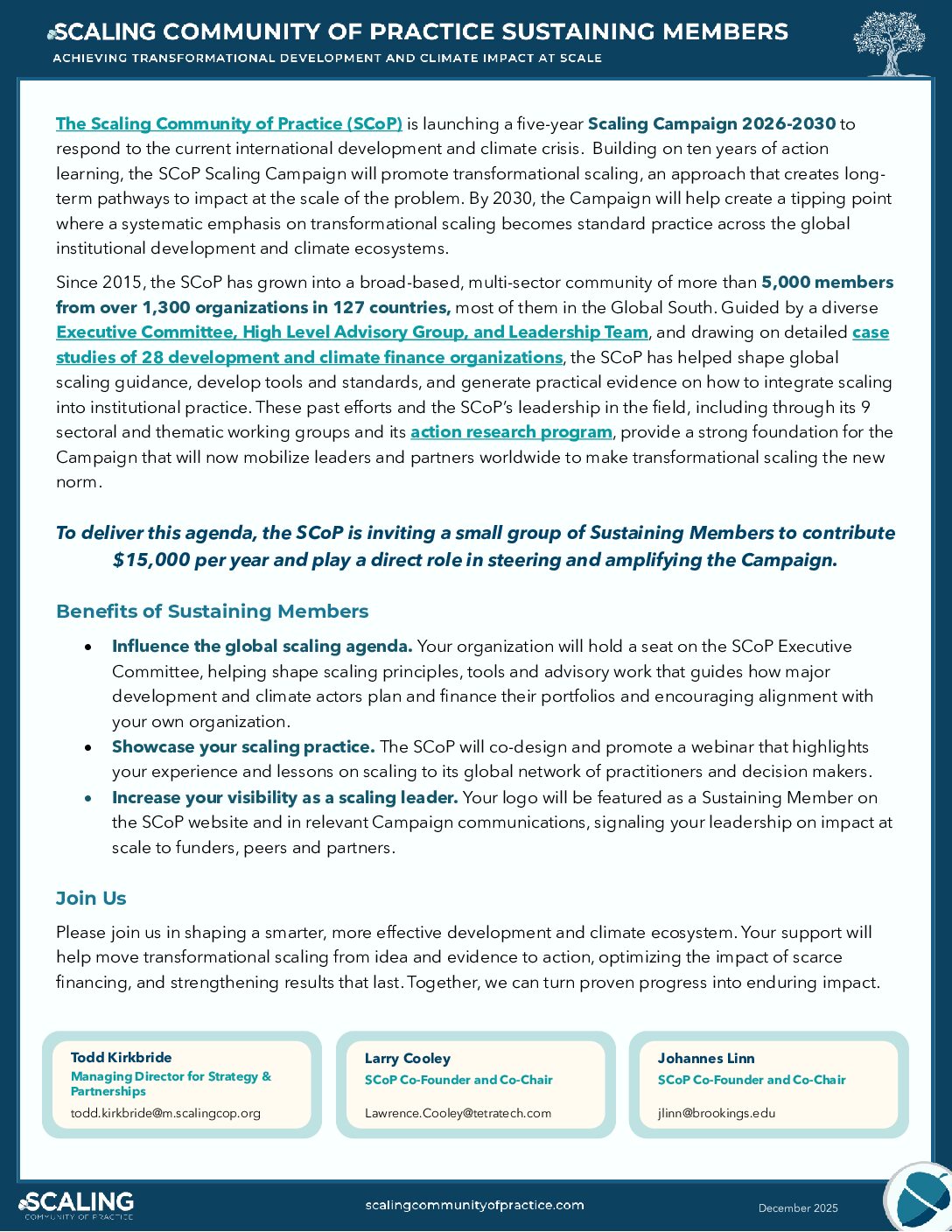 Brochure for Sustaining Members